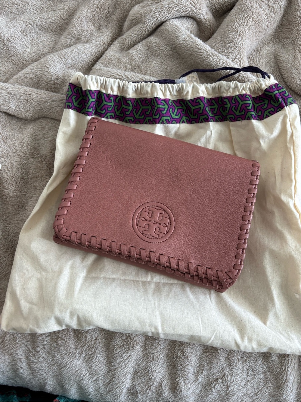 Tory Burch Dusty Rose Whipstitch Leather Clutch